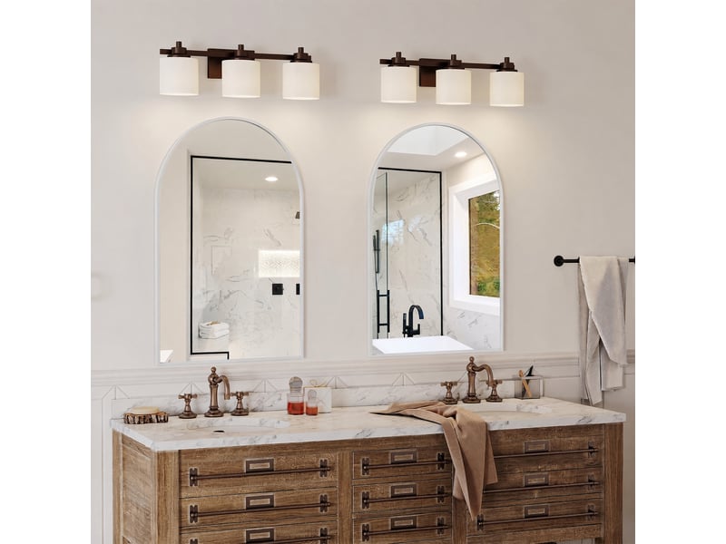  Miroir mural arqué 91x61cm - miroir salle de bain en verre trempé incassable avec cadre aluminium - blanc  - Conforama C
