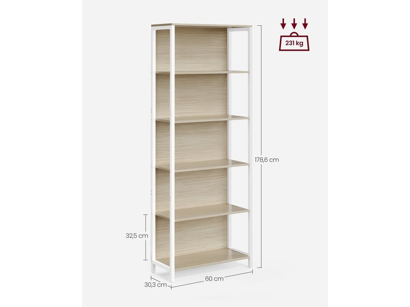  Bibliothèque design moderne 30,3 x 60 x 178,6 cm rangement solide ambiance cosy en aggloméré beige 12_0011224  - Conforama B