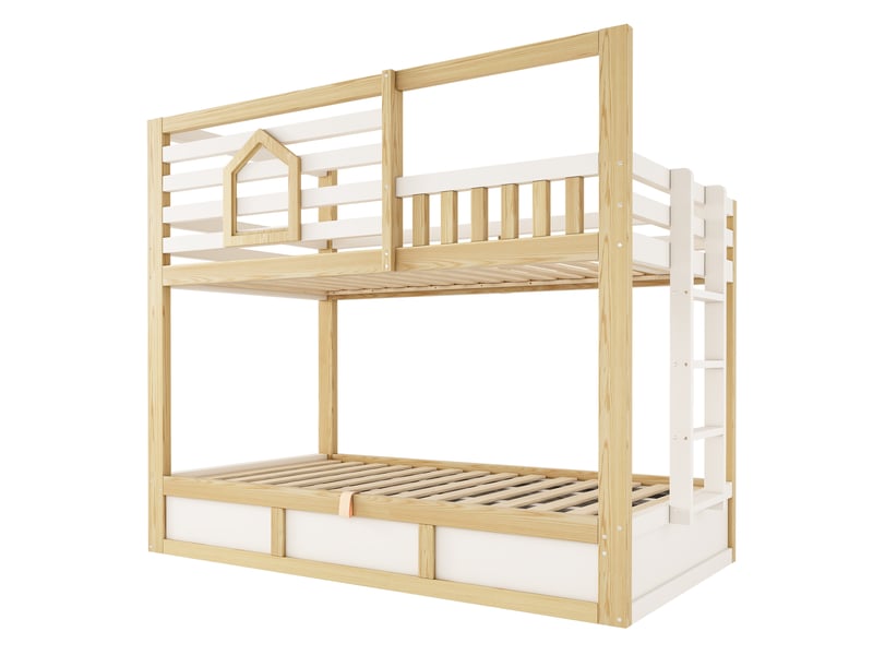  Lit superposé 90x200 cm avec rangement hydraulique et échelle  - Conforama D