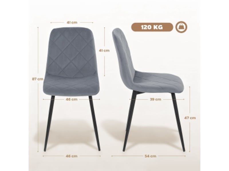 Chaises de salle à manger lot de 4 rembourrées avec dossier - pieds en acier, velours gris 45 × 54 × 87 cm - Conforama D