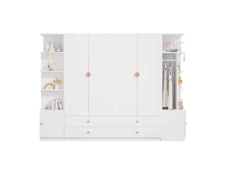  Armoire 6 portes blanche 270x45x200 cm avec 4 tiroirs et 4 penderies modulable  - Conforama R