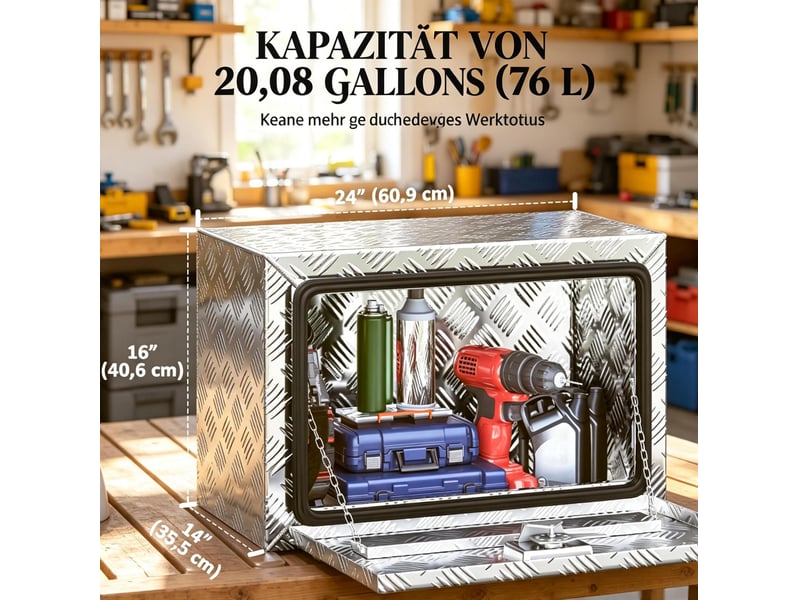  Coffre à outils pour camion 60,9 x 35,5 x 40,6 cm argenté en aluminium, serrure à clé, capacité 76 l  - Conforama E