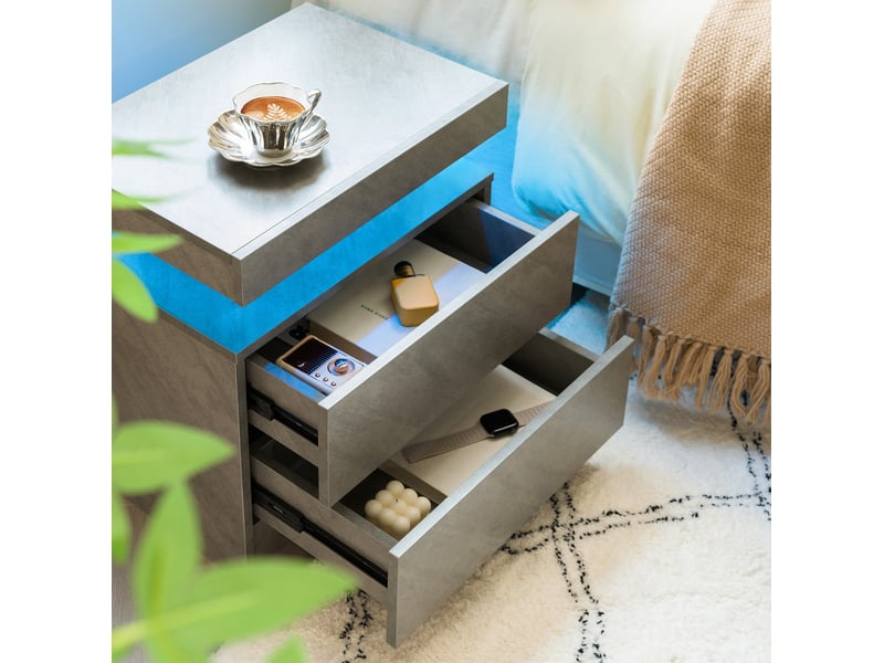 Table de chevet led 50 x 53 x 36 cm – gris foncé – 2 tiroirs et éclairage multicolore réglable - Conforama D