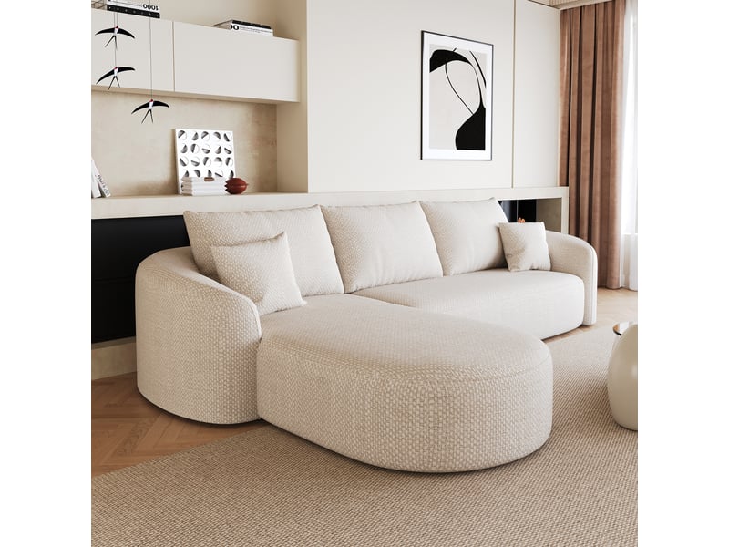  Canapé d’angle gauche en l 4 places 266x168x85 cm, modulable sans structure en mousse compressée, sans montage, salon chambre, chenille, blanc Sol Morn - Conforama D