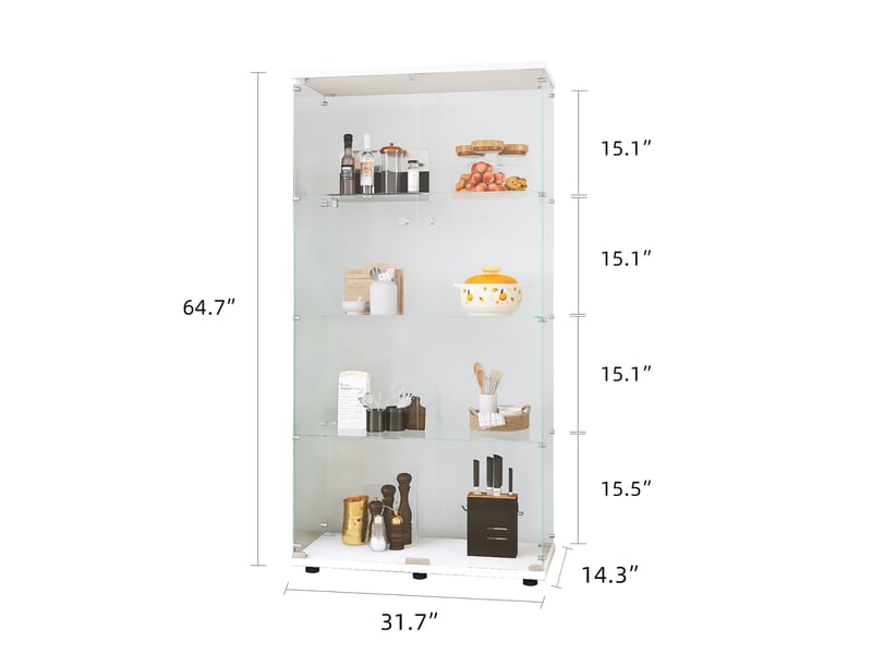  Vitrine d'exposition - 80.5x36.3x164.3cm - cabinet 4 niveaux avec 2 portes en verre trempé - blanc  - Conforama E