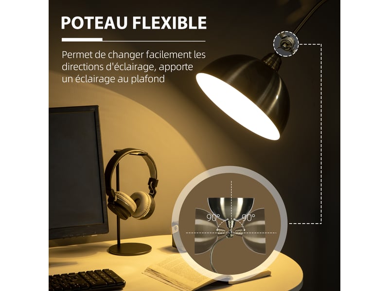  Lampadaire sur pied salon, interrupteur à pied 42 x 25,5 x 152 cm ton laiton, lampe salon rétro avec abat-jour réglable  - Conforama A