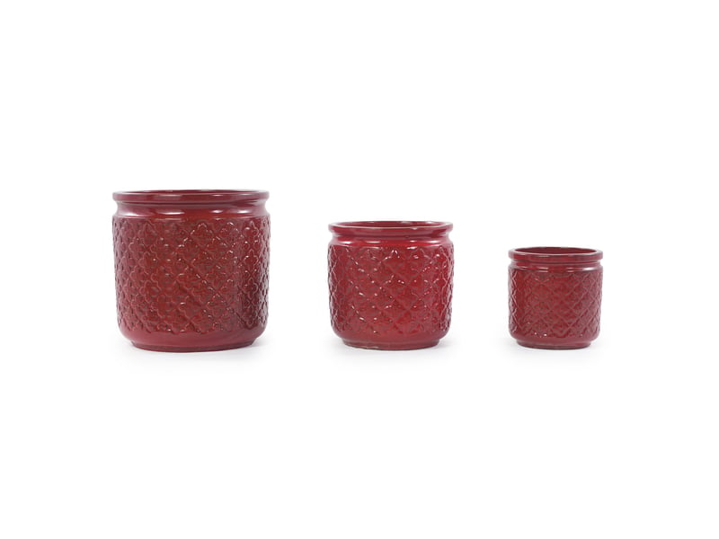  Set de 3 pots de fleurs en céramique ø 3830,523 cm – rouge lie-de-vin brillant – drainage extérieur  - Conforama D