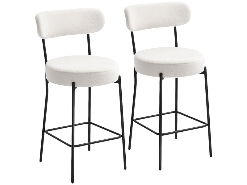 Lot de 2 tabourets de bar en tissu bouclette, chaises de bar avec dossier courbé, repose-pieds, 49x52x95cm, crème  - Conforama A