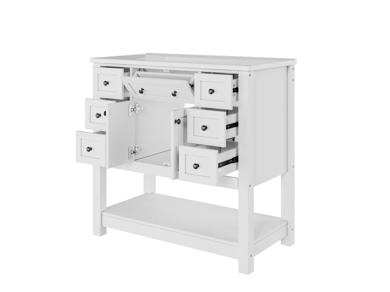 Meuble vasque blanc avec lavabo intégré, tiroirs et charnières amorties 91 cm - Conforama E