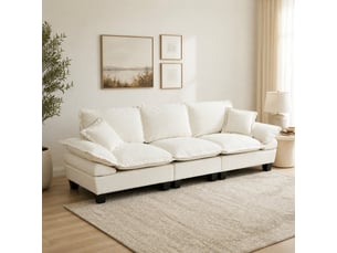 Canapé 3 places en chenille beige avec accoudoirs arrondis amovibles