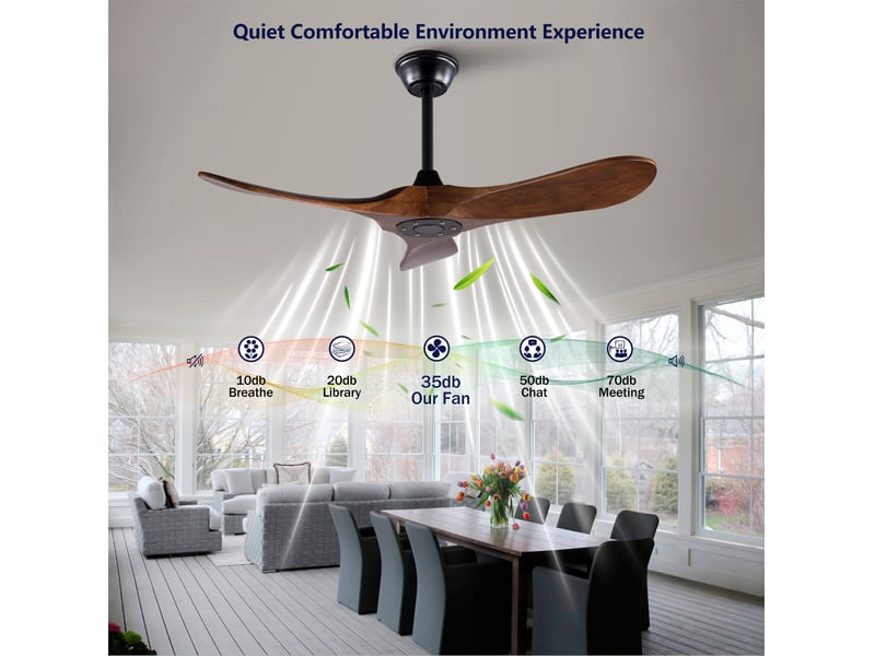 Ventilateur de plafond 107 cm sans éclairage bois massif noir et noyer foncé 6 vitesses télécommande silencieux minuterie et mémoire - Conforama C