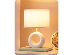 Lampe de table edishine blanche en ceramique tissu e14 2700k