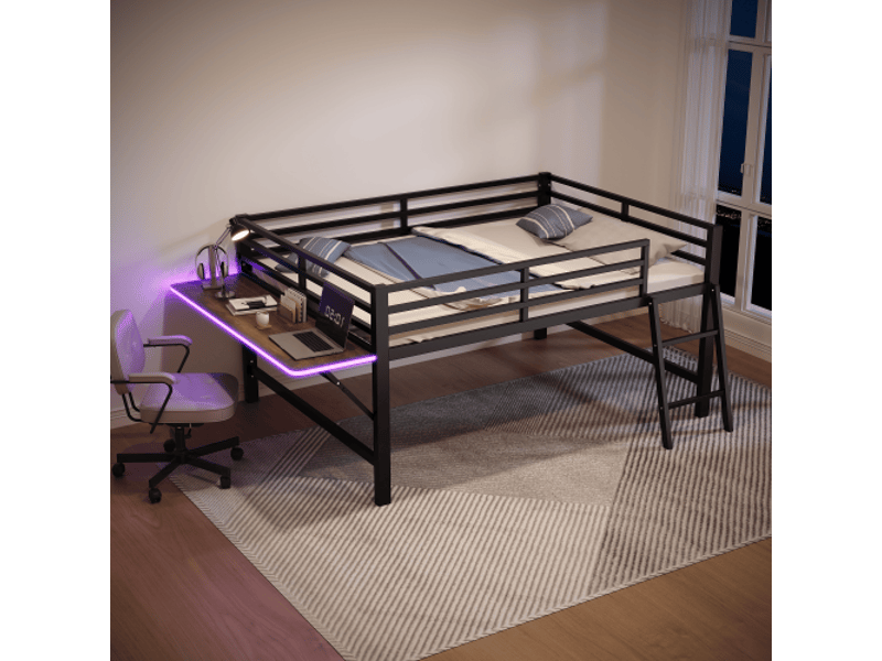  Lit mezzanine 140x200 cm coloris noir led métal lit enfant noir - Conforama B