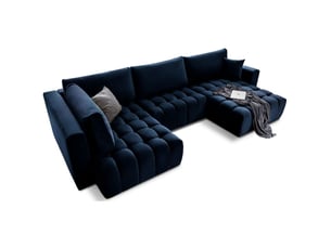 Canapé d'angle droit fixe MEUBLORAMA  6 places Polyester bleu avec coffre de rangement