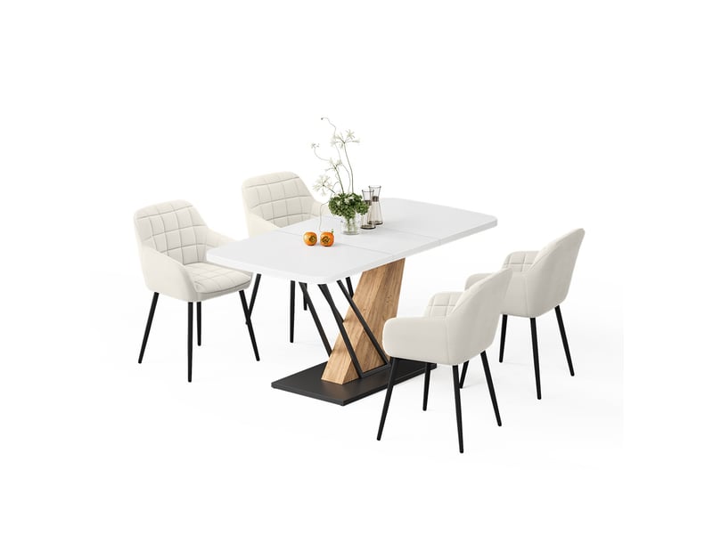 Vicco ensemble de table à manger, blancchêne de force doré, 120x80cm avec 4 chaises de salle à manger - Conforama E