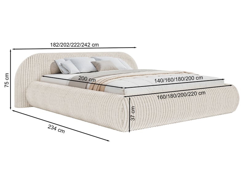  Selsey shels - lit rembourré - 200x200 cm - bouclé gris Shels Low - Conforama E