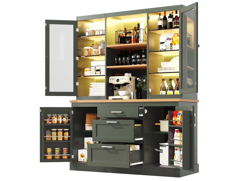  Buffet de cuisine led via appli 140x40x185 cm, 3 tiroirs, étagères réglables, plan de travail - mdf - vert BUYDEEMEUS - Conforama A