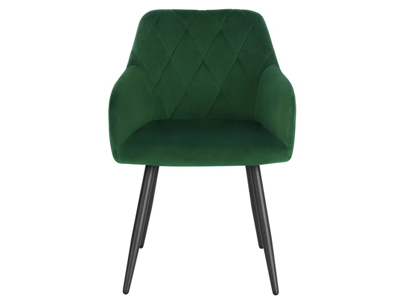  Chaise de salle à manger design en velours vert foncé avec accoudoirs et pieds en métal, confort rembourré  - Conforama A