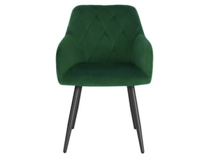 Chaise de salle à manger design en velours vert foncé avec accoudoirs et pieds en métal, confort rembourré