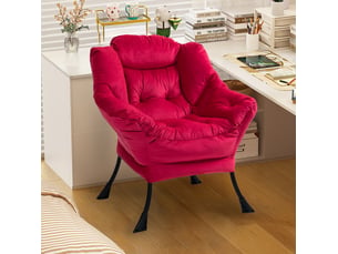 Fauteuil relax en velours rouge brique avec cadre métallique et poche latérale