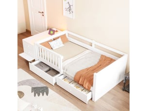 Lit avec rangement 90x200 cm <strong>MODENVIE</strong>  <strong></strong> coloris blanc