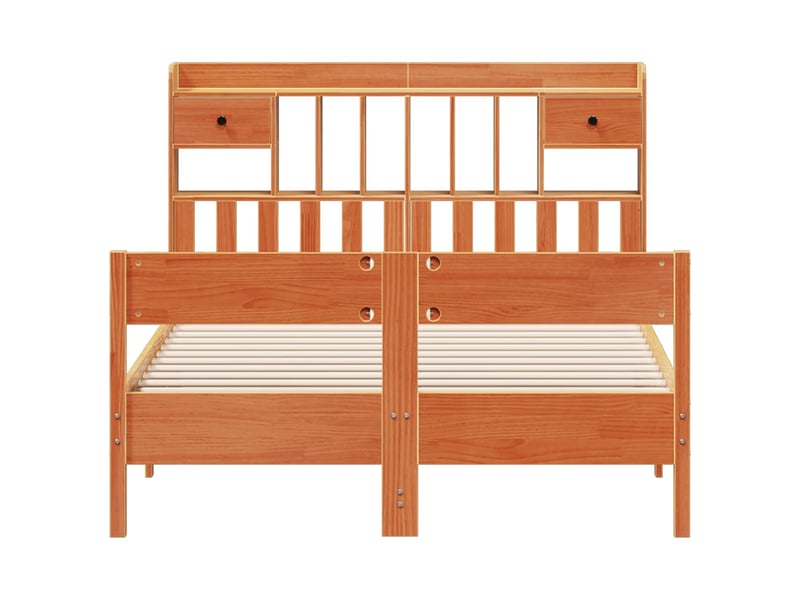  Lit double- lit adulte -  lit bibliothèque sans matelas  marron 135x190 cm pin massif  - Conforama C