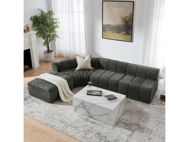 Canapé d'angle modulable 4 places compression - mousse haute résilience chenille noire polyvalente - Conforama E