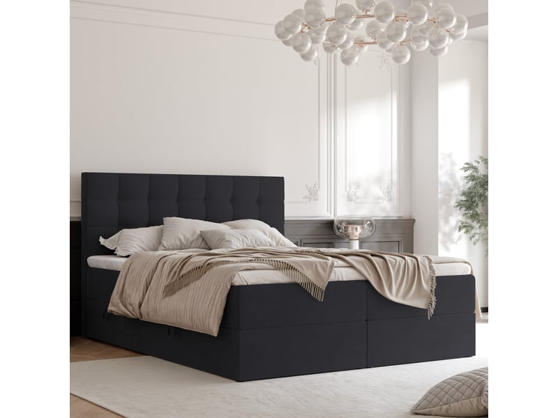  Lit adulte grand - 160x200 cm - matelas ressorts + surmatelas - coffre de rangement - velours doux hydrofuge noir GRAND - Conforama B