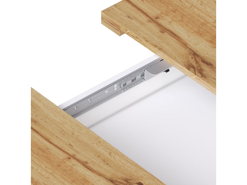  Table extensible avec rangement et fermeture douce pour salle à manger en mdf 110-140×80×75 cm blanc naturel  - Conforama D