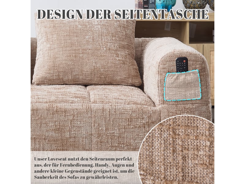  Canapé de salon, canapé moderne – sans montage, poches latérales, kaki  - Conforama D