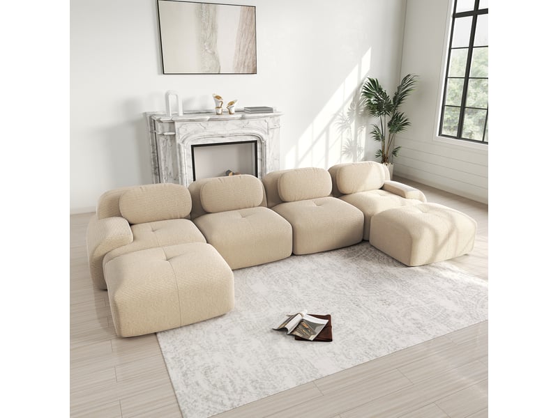 Canapé modulable, canapé de salon, en velours, beige, sans montage, sans structure, chambre, pour salon - Conforama A