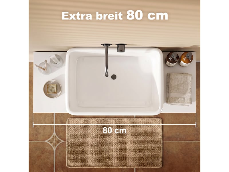  Meuble sous vasque blanc 80 cm, 2 tiroirs, découpe en u pour lavabo sans colonne  - Conforama W