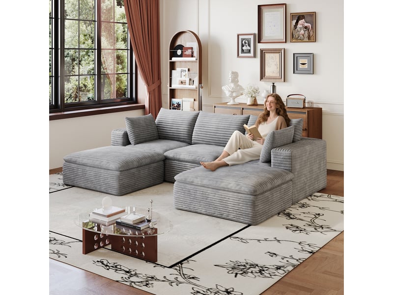Canapé de salon, canapé cloud – sans montage, style cloud, gris foncé, 260 cm, en velours tricoté - Conforama R