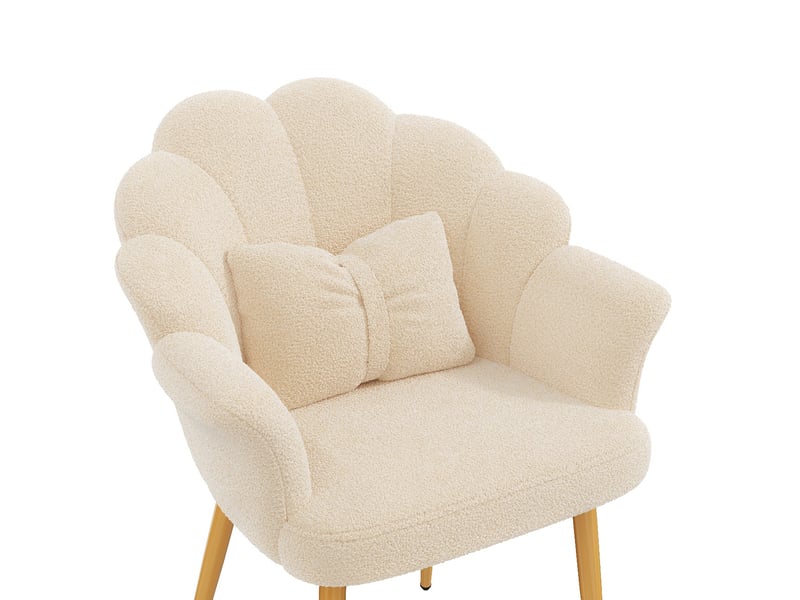  Lot de 4 fauteuils de salle à manger 64x65,5x85 cm en tissu teddy beige, pieds dorés  - Conforama E