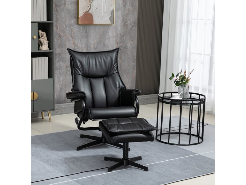  Fauteuil relax pivotant inclinable avec repose-pieds en similicuir noir  - Conforama B