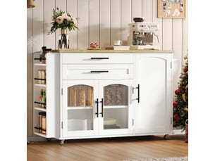 Îlot de cuisine mobile avec plan de travail rabattable, chariot de cuisine en mdf, blanc et bois naturel, 138x70x90 cm