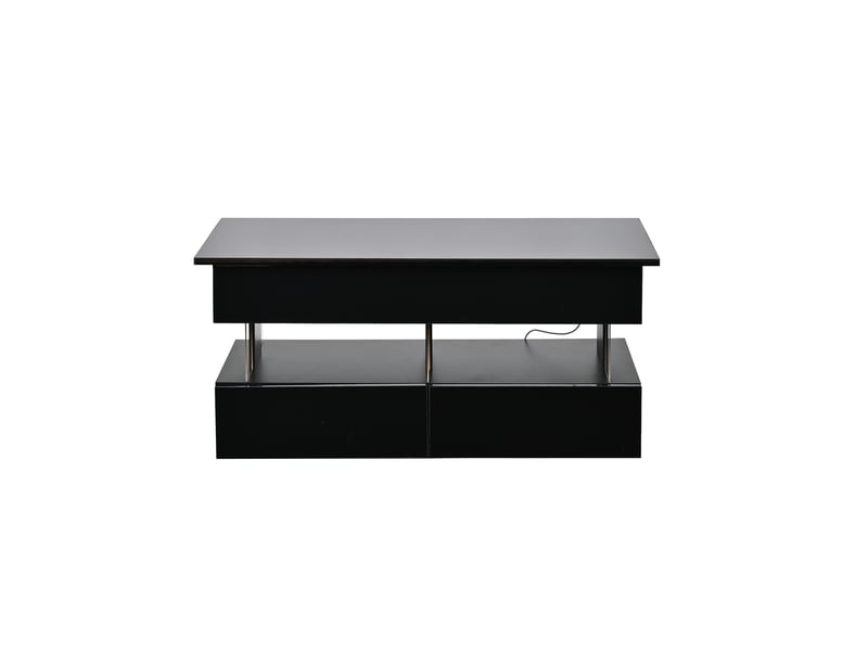  Table basse relevable,100x50x46 cm,avec led et 2 tiroirs,mdf,noire brillante  - Conforama D
