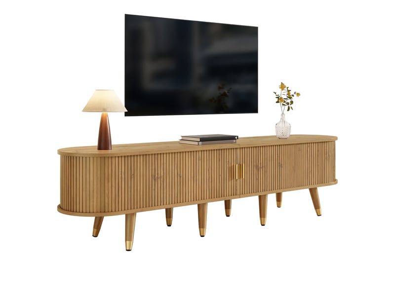  Meuble tv 175 x 38 x 45 cm avec portes coulissantes, rangements et finition bois  - Conforama A