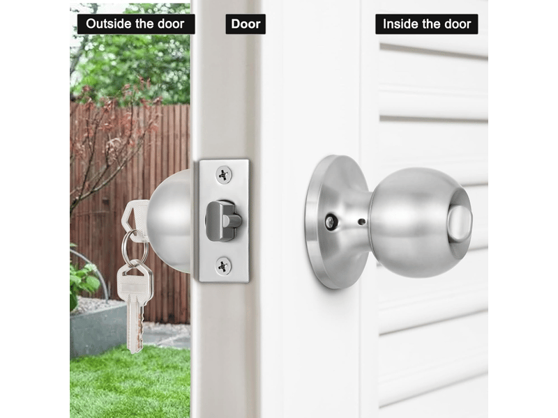  Bouton de porte rond avec serrure et clé (argenté)  - Conforama C