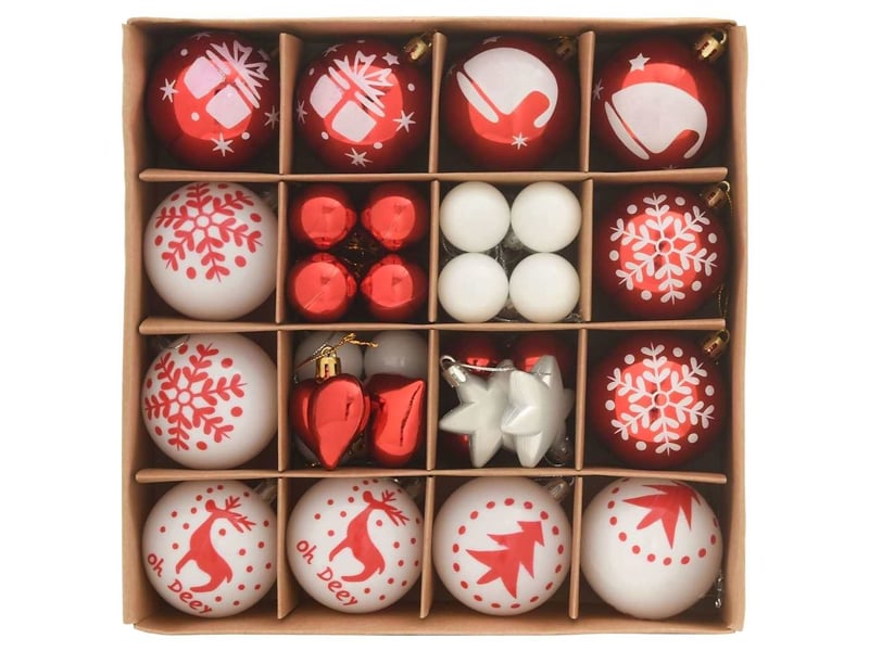 Ensemble de boules de noël 40 pc rouge et blanc ø 6 cm cf61837 - Conforama C