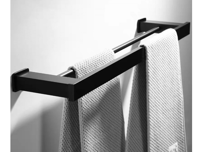  Porte-serviettes mural space square en aluminium avec double tige, noir, 40 cm (double usage, sans perçage) - noir  - Conforama B