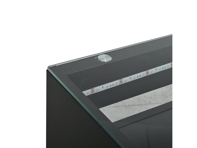 Table basse avec 2 tiroirs, niche ouverte et led pour salon 70×70×35 cm en mdf et verre noir  - Conforama D