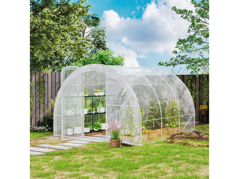  Serre de jardin tunnel 3 x 3 x 2 m 9 m² avec porte à charnières bâche en pe 150 gm² pour légumes plantes fleurs  - Conforama C