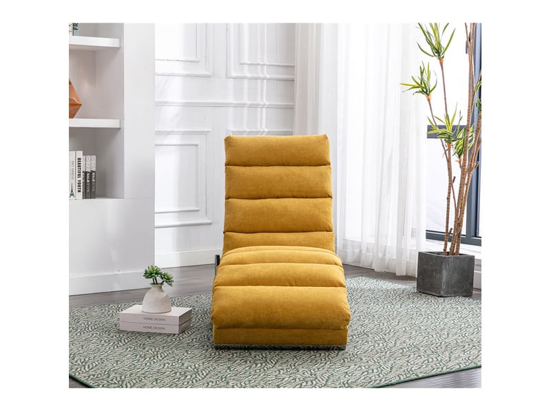  Chaise longue de massage tcqpz fixe 148 x 55 x 84 cm avec vibration douce, poche latérale, lin jaune  - Conforama E