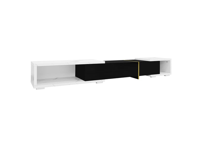  Meuble tv 140x40x30 cm modulable motif marbre avec 3 portes, blanc et doré  - Conforama D
