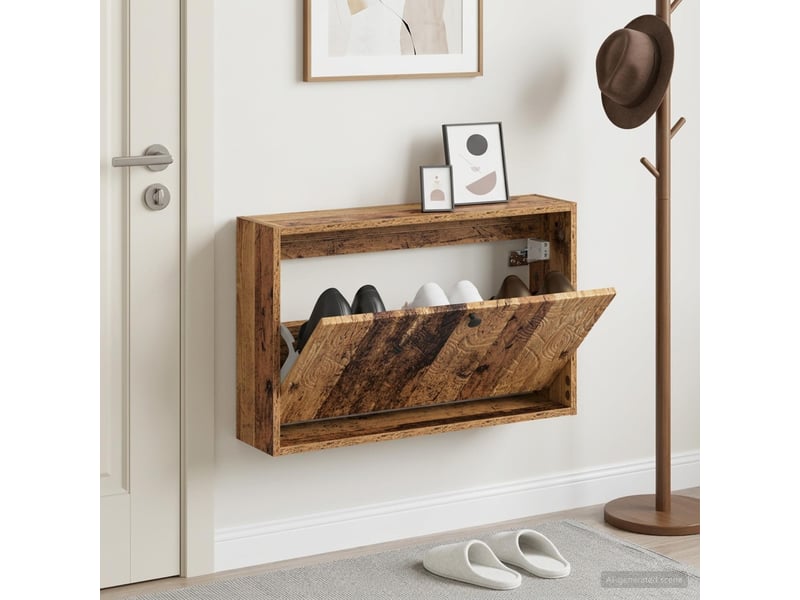  Meuble à chaussures mural, armoire à chaussures delft 71x17x43 cm bois ancien  - Conforama B