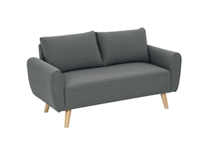 Canapé fixe 2 places 145 x 75 x 78 cm gris foncé en polyester côtelé, assise profonde de 54 cm