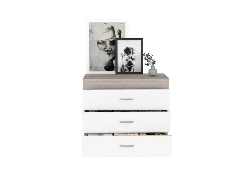  Commode melia de 80 cm avec 3 tiroirs, gris cendré et blanc  - Conforama C