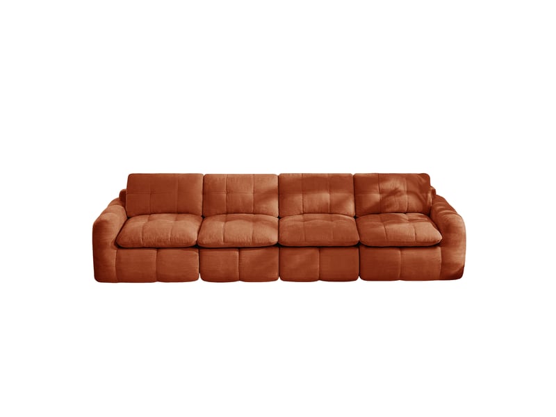  Canapé modulaire sans cadre 4 places, assise profonde et modules reconfigurables en chenille orange, 334 × 97 × 68 cm  - Conforama A