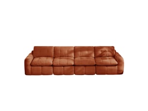 Canapé modulaire sans cadre 4 places, assise profonde et modules reconfigurables en chenille orange, 334 × 97 × 68 cm